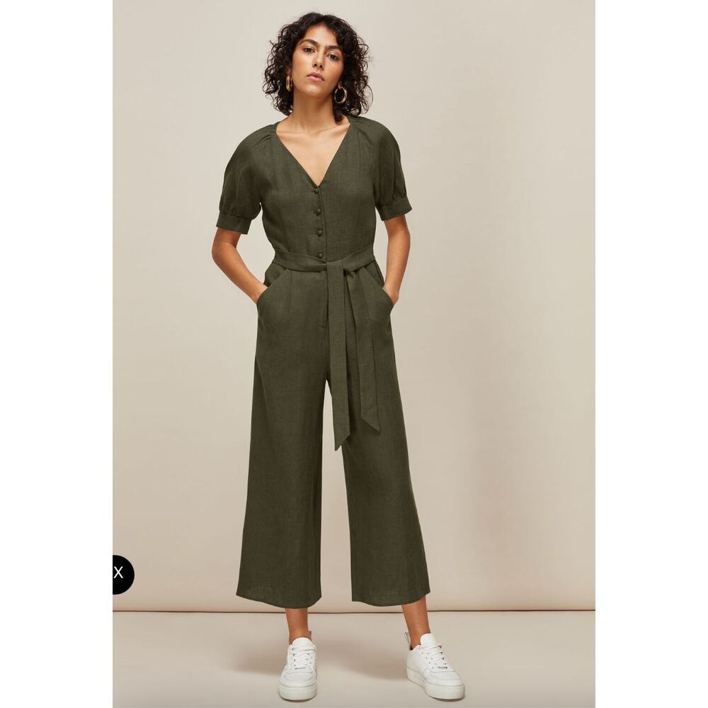 Whistles Nora Linen Jumpsuit Khaki 8